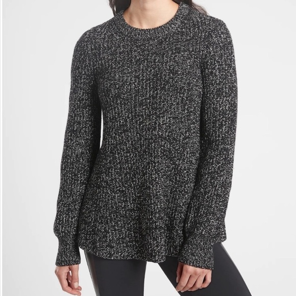 Athleta Sierra Crew Neck Sweater Wool Blend Black Marl Women’s Medium Relaxed - Picture 1 of 9